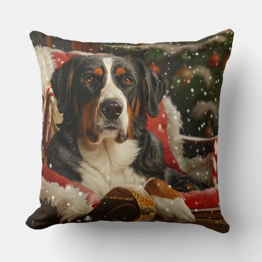 スイス素晴らしマウンテンドッグクリスマスフェスティバル クッション (正面)