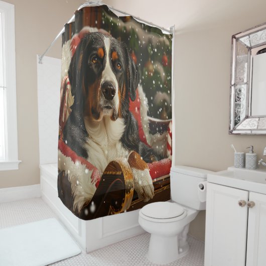 スイス素晴らしマウンテンドッグクリスマスフェスティバル シャワーカーテン (インサイチュ)