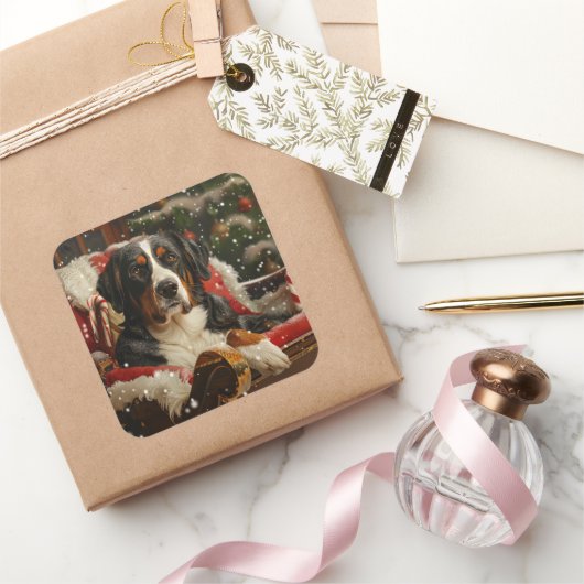 スイス素晴らしマウンテンドッグクリスマスフェスティバル スクエアシール (ギフト)