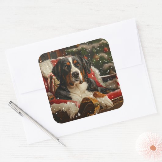 スイス素晴らしマウンテンドッグクリスマスフェスティバル スクエアシール (封筒)