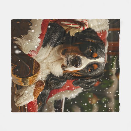 スイス素晴らしマウンテンドッグクリスマスフェスティバル フリースブランケット (正面(横))