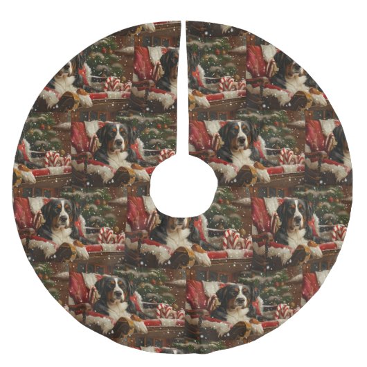 スイス素晴らしマウンテンドッグクリスマスフェスティバル ブラッシュドポリエステルツリースカート (正面)