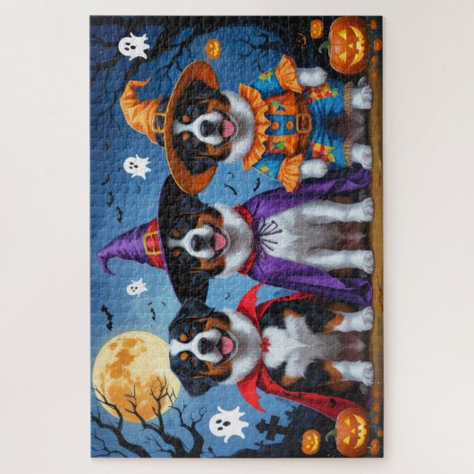 スイス素晴らしマウンテンドッグパンプキンハロウィンおもしろい ジグソーパズル (縦)