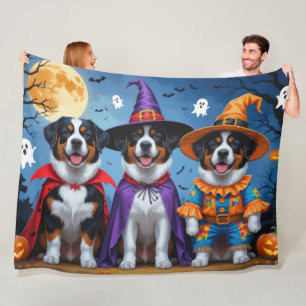 スイス素晴らしマウンテンドッグパンプキンハロウィンおもしろい フリースブランケット