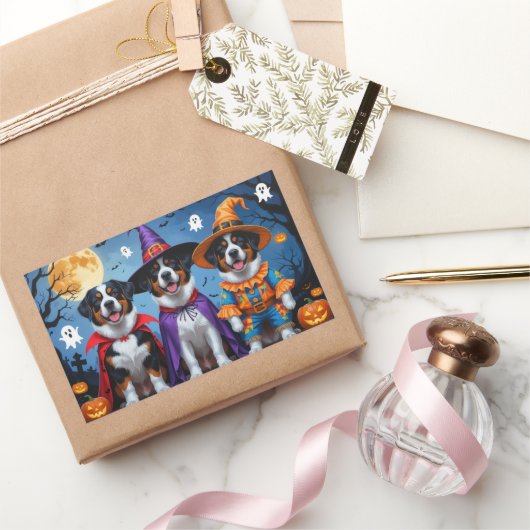 スイス素晴らしマウンテンドッグパンプキンハロウィンおもしろい 長方形シール (ギフト)