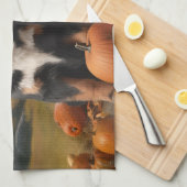 スイス素晴らしマウンテンパップオータムデライトカボチャ キッチンタオル (四つ折り)