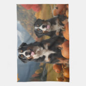 スイス素晴らしマウンテンパップオータムデライトカボチャ キッチンタオル (縦)