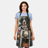 スイス素晴らしマウンテンライディングオートバイクリスマス エプロン (着用した状態)