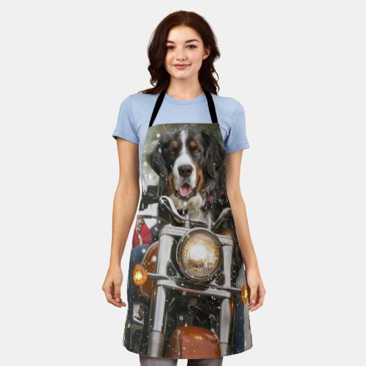 スイス素晴らしマウンテンライディングオートバイクリスマス エプロン (着用した状態)