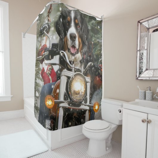 スイス素晴らしマウンテンライディングオートバイクリスマス シャワーカーテン (インサイチュ)