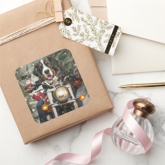 スイス素晴らしマウンテンライディングオートバイクリスマス スクエアシール (ギフト)