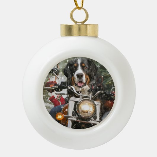 スイス素晴らしマウンテンライディングオートバイクリスマス セラミックボールオーナメント (正面)