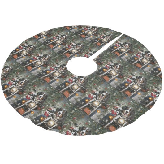 スイス素晴らしマウンテンライディングオートバイクリスマス ブラッシュドポリエステルツリースカート (アングル)