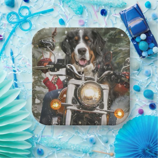 スイス素晴らしマウンテンライディングオートバイクリスマス ペーパープレート (パーティー)