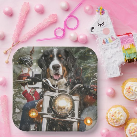 スイス素晴らしマウンテンライディングオートバイクリスマス ペーパープレート (パーティー)