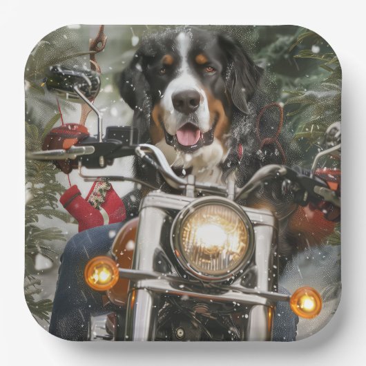 スイス素晴らしマウンテンライディングオートバイクリスマス ペーパープレート (正面)