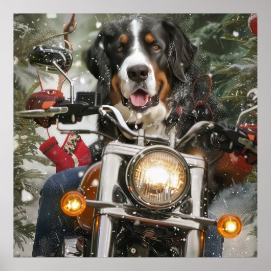 スイス素晴らしマウンテンライディングオートバイクリスマス ポスター (正面)