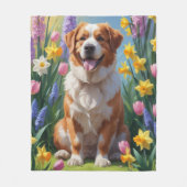 スイス素晴らしマウンテン犬の春の花絵を描ズ フリースブランケット (正面)
