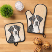 スイス素晴らしマウンテン絵を描ドッグオリジナルアート 鍋つかみ&鍋敷きセット (トップダウン)