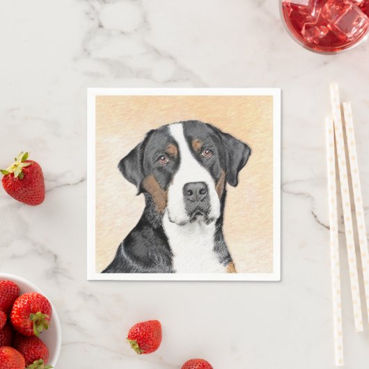 スイス素晴らしマウンテン絵画ドッグズ – オリジナルアート スタンダードカクテルナプキン (インサイチュ)