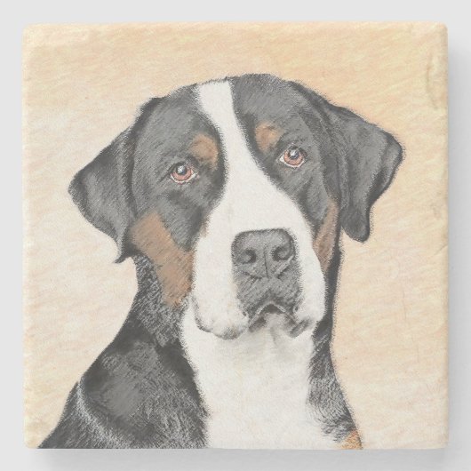 スイス素晴らしマウンテン絵画ドッグズ – オリジナルアート ストーンコースター (正面)