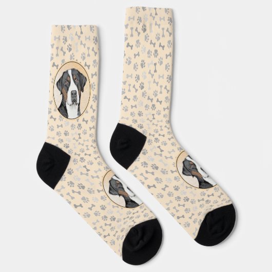 スイス素晴らしマウンテン絵画ドッグズ – オリジナルアート ソックス (右)