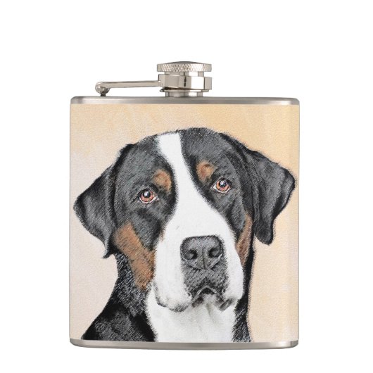 スイス素晴らしマウンテン絵画ドッグズ – オリジナルアート フラスク (正面)
