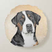 スイス素晴らしマウンテン絵画ドッグズ – オリジナルアート ラウンドクッション (正面)