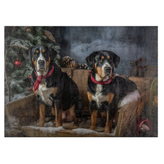 スイス素晴らしマウンテン雪そりクリスマス カッティングボード (正面)