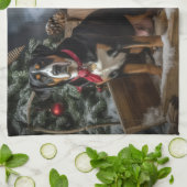 スイス素晴らしマウンテン雪そりクリスマス キッチンタオル (折り畳み)