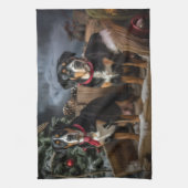 スイス素晴らしマウンテン雪そりクリスマス キッチンタオル (縦)