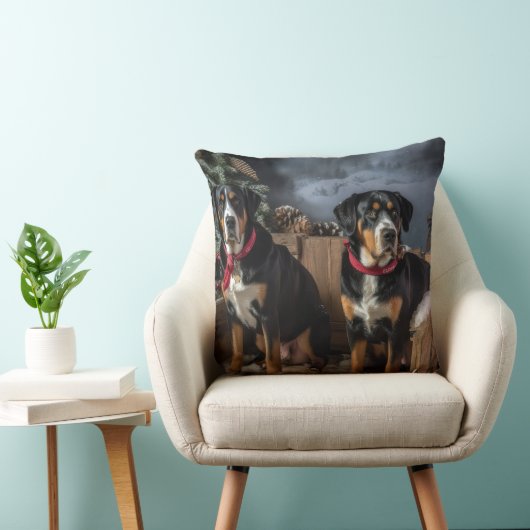 スイス素晴らしマウンテン雪そりクリスマス クッション (椅子)