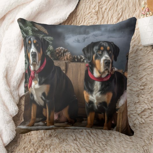 スイス素晴らしマウンテン雪そりクリスマス クッション (ブランケット)