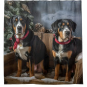 スイス素晴らしマウンテン雪そりクリスマス シャワーカーテン (正面)