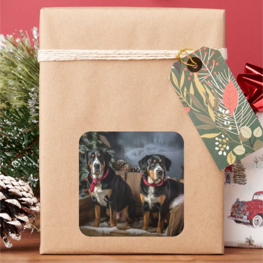 スイス素晴らしマウンテン雪そりクリスマス スクエアシール (クリスマス)