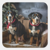 スイス素晴らしマウンテン雪そりクリスマス スクエアシール (正面)