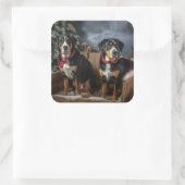 スイス素晴らしマウンテン雪そりクリスマス スクエアシール (バッグ)