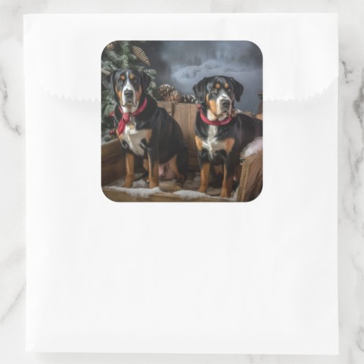 スイス素晴らしマウンテン雪そりクリスマス スクエアシール (バッグ)