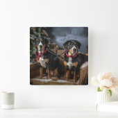 スイス素晴らしマウンテン雪そりクリスマス スクエア壁時計 (ホーム)