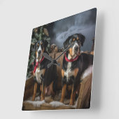 スイス素晴らしマウンテン雪そりクリスマス スクエア壁時計 (傾斜)