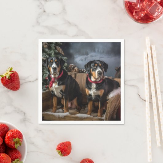 スイス素晴らしマウンテン雪そりクリスマス スタンダードカクテルナプキン (インサイチュ)