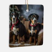 スイス素晴らしマウンテン雪そりクリスマス セラミックオーナメント (右)