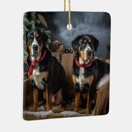 スイス素晴らしマウンテン雪そりクリスマス セラミックオーナメント (右)