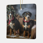 スイス素晴らしマウンテン雪そりクリスマス セラミックオーナメント (左)