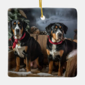 スイス素晴らしマウンテン雪そりクリスマス セラミックオーナメント (正面)