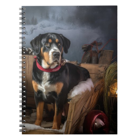 スイス素晴らしマウンテン雪そりクリスマス ノートブック (正面)