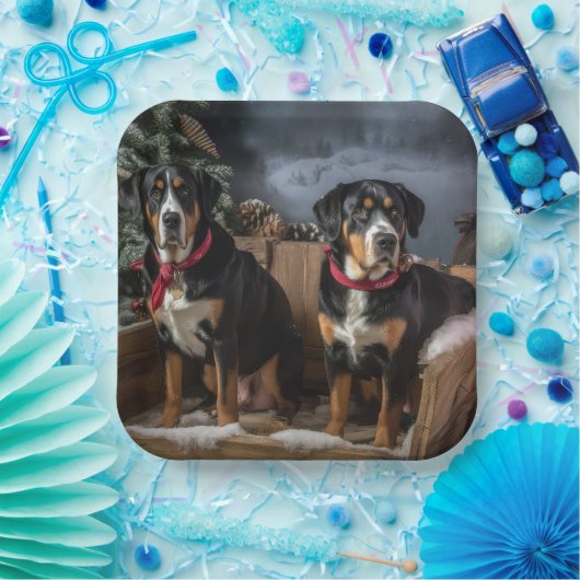 スイス素晴らしマウンテン雪そりクリスマス ペーパープレート (パーティー)