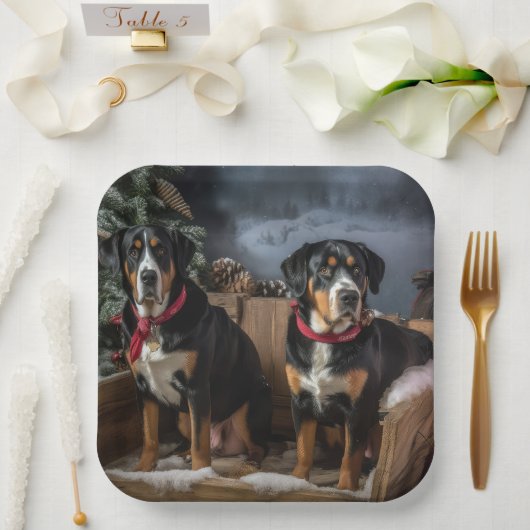 スイス素晴らしマウンテン雪そりクリスマス ペーパープレート (ウェディング)