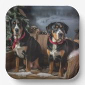 スイス素晴らしマウンテン雪そりクリスマス ペーパープレート (正面)