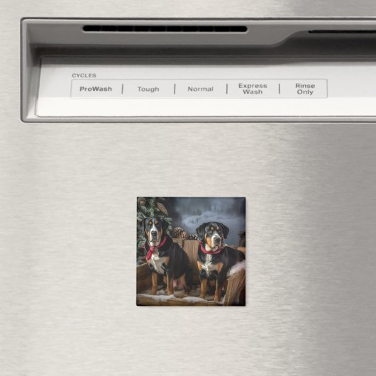 スイス素晴らしマウンテン雪そりクリスマス マグネット (インサイチュ (食洗機))